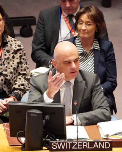 President of the Swiss Confederation Alain Berset underlined the importance of women for sustainable peace in his speech at the UN Security Council. © UN