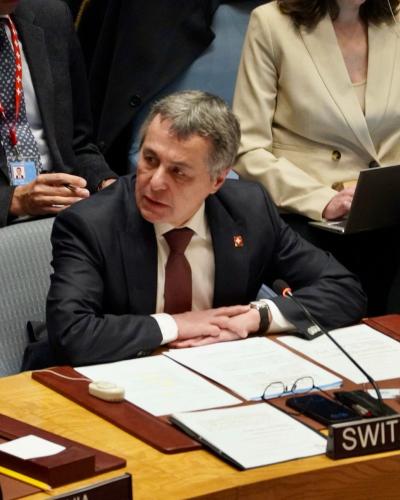 Federal Councillor Ignazio Cassis speaks at the UN Security Council.