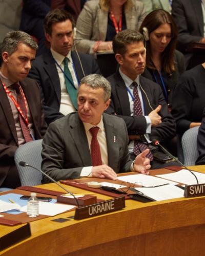 "We are working tirelessly to try and set in motion a new dynamic, a pragmatic and inclusive process," emphasised the head of the FDFA in the Security Council. © FDFA
