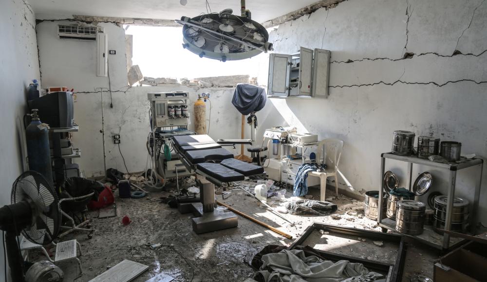 An airstrike destroyed the operating theatre of Al Rahma Hospital in Idlib, Syria, in August 2019.